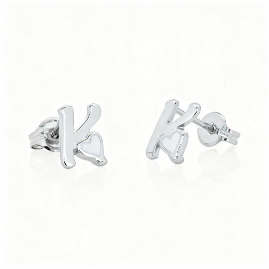 9K White Gold Personalized Initial Letter Stud Earrings