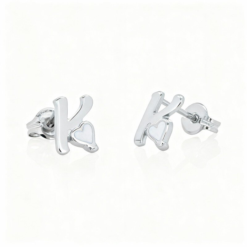 9K White Gold Personalized Initial Letter Stud Earrings-1