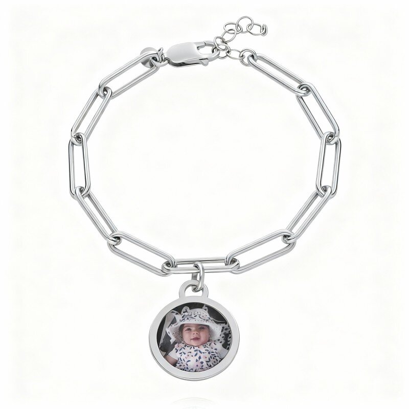 9K White Gold Personalized Photo Charm Bracelet-1