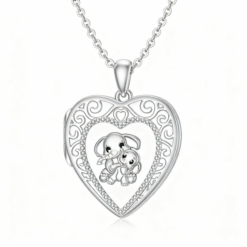 Collana con medaglione fotografico personalizzato in oro bianco 10K con foto e cuore-1