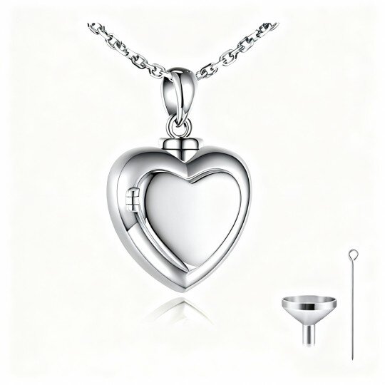 10K White Gold Personalized Photo & Heart Urn Necklace for Ashes