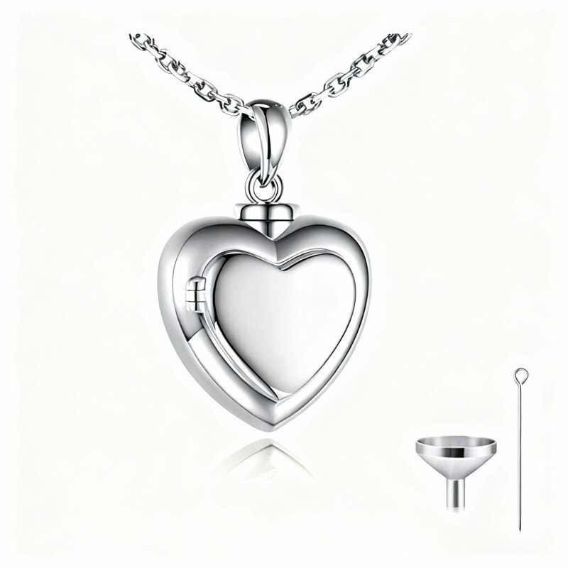 Platinum with White Gold Plated Personalized Photo & Heart Urn Necklace for Ashes-1
