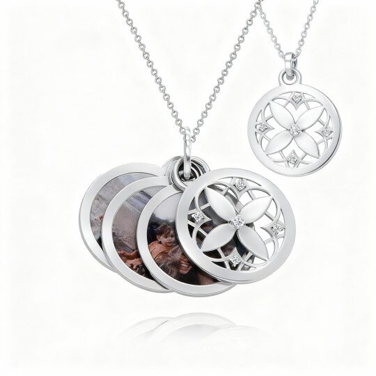 10K White Gold Cubic Zirconia Personalized Photo Personalized Photo Locket Necklace