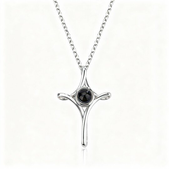 Collana con ciondolo a croce e proiezione personalizzata in oro bianco 10K