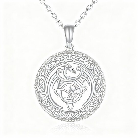 10K White Gold Phoenix & Celtic Knot Pendant Necklace