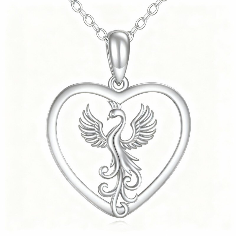 10K White Gold Phoenix & Heart Pendant Necklace-2