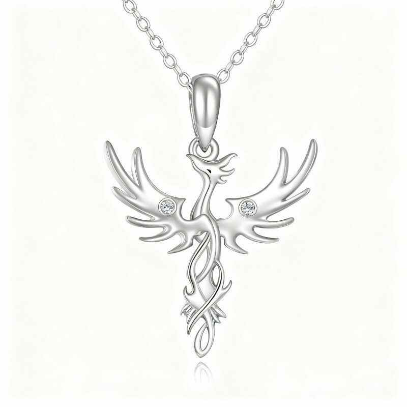 10K White Gold Cubic Zirconia Phoenix Pendant Necklace-1
