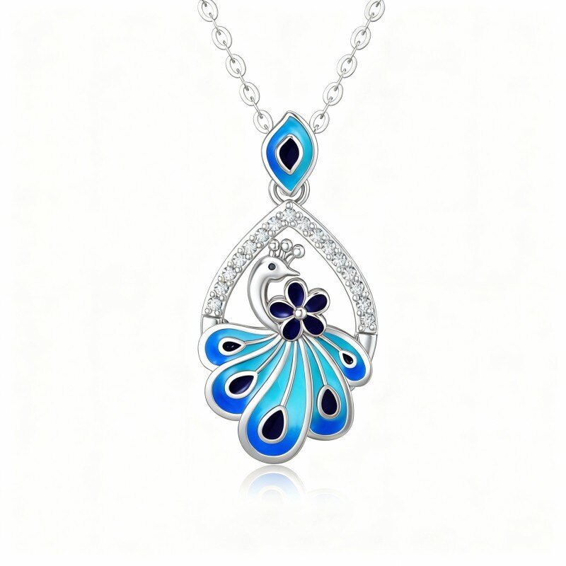 Platinum with White Gold Plated Cubic Zirconia Phoenix Pendant Necklace-1