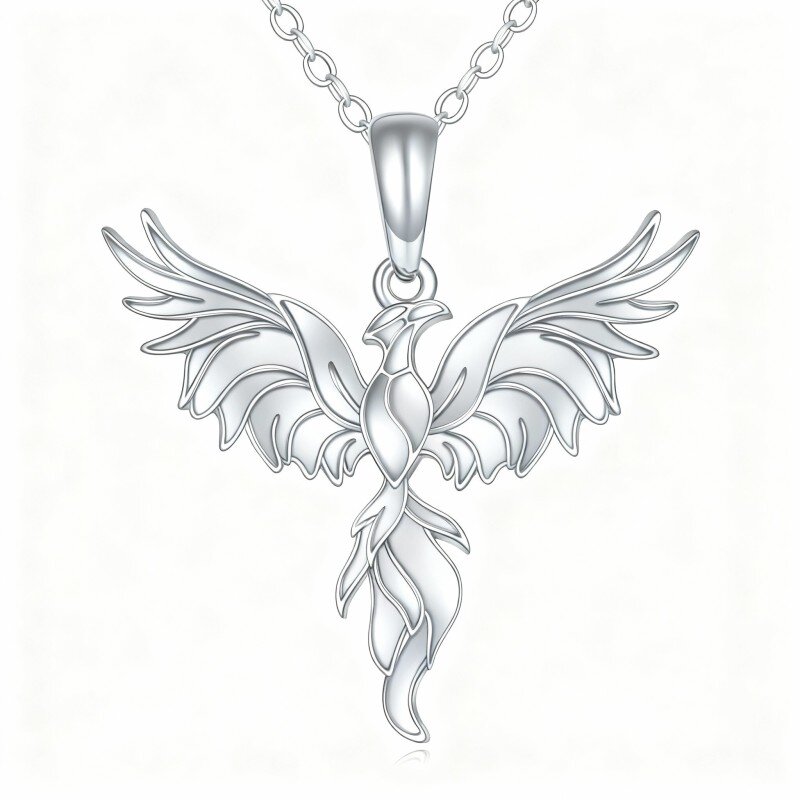 10K White Gold Phoenix Pendant Necklace-3