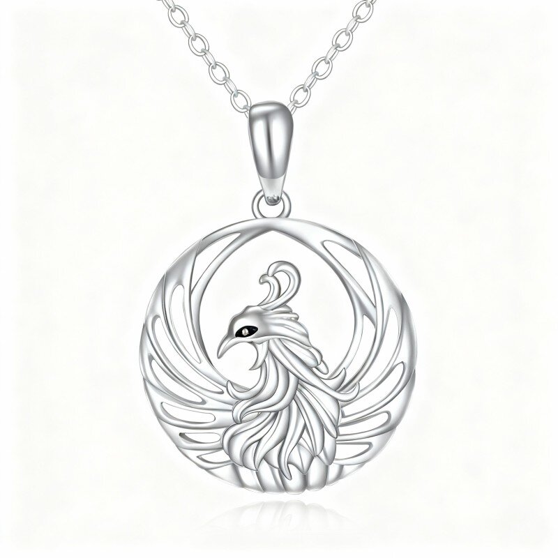10K White Gold Phoenix Pendant Necklace-14