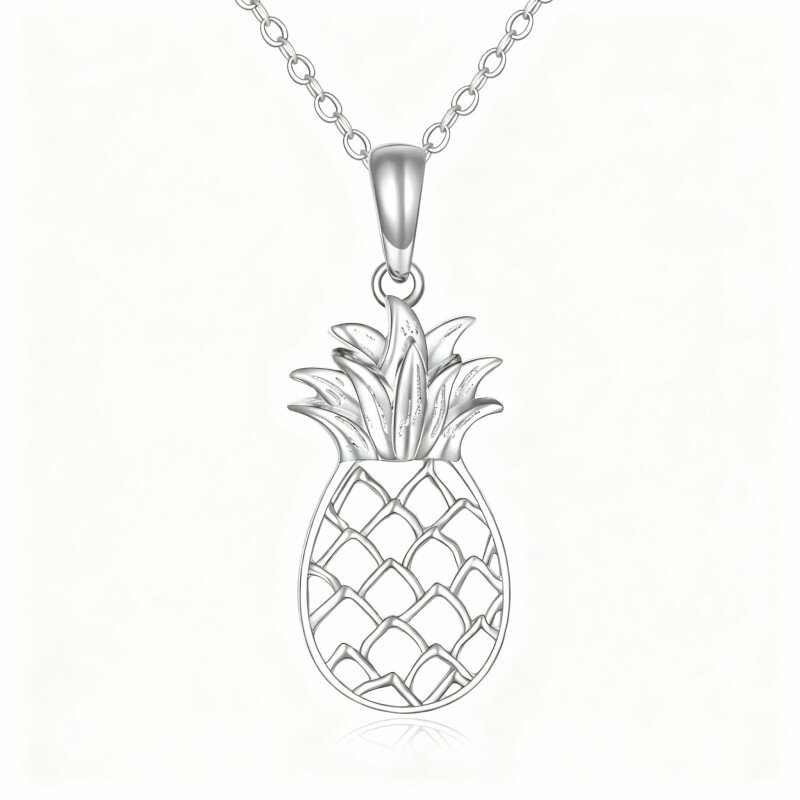10K White Gold Pineapple Pendant Necklace-16