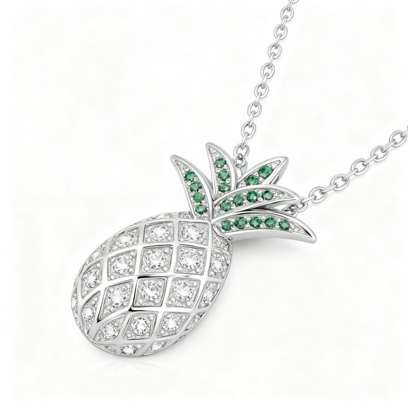 Collar con colgante de piña de oro blanco de 14 quilates y circonitas cúbicas-1