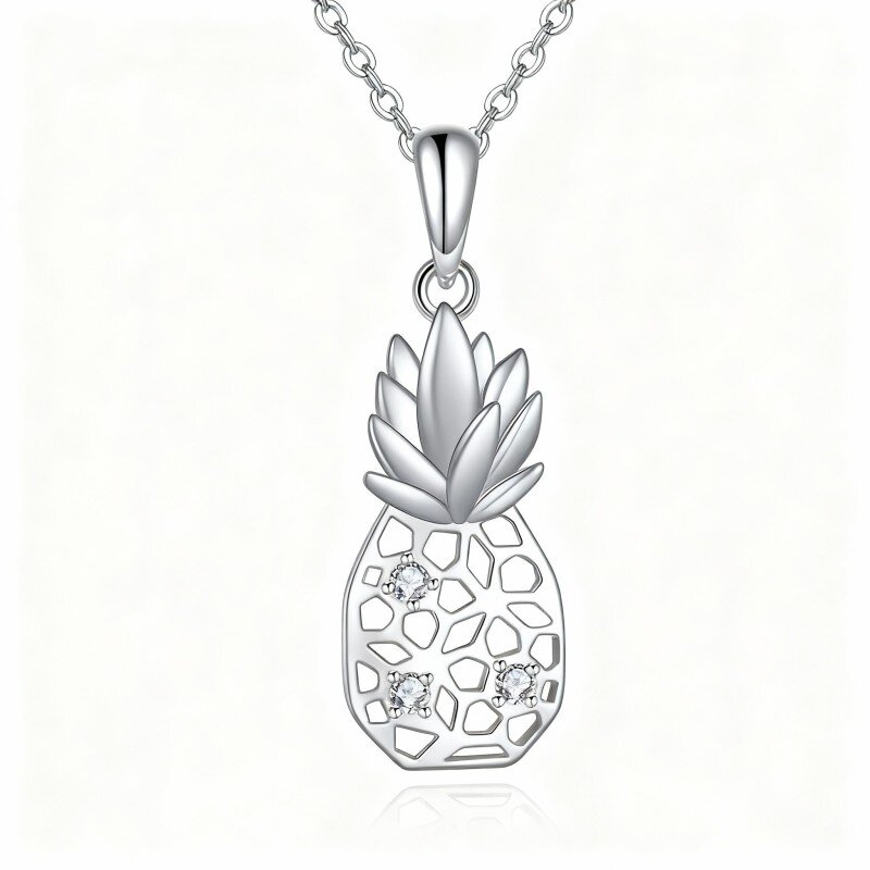 10K White Gold Pineapple Pendant Necklace-17