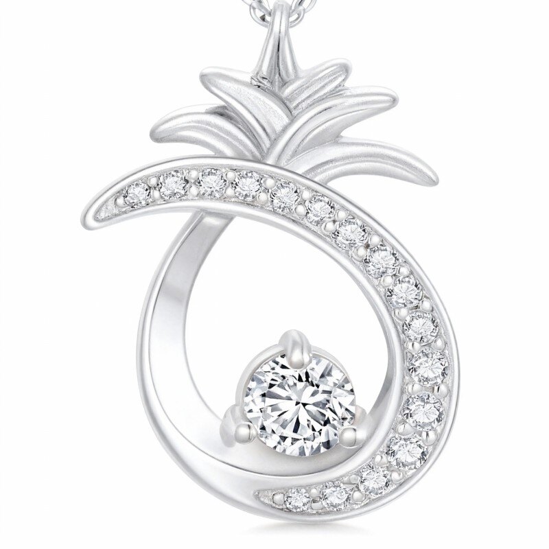 Platinum with White Gold Plated Cubic Zirconia Pineapple Pendant Necklace-1