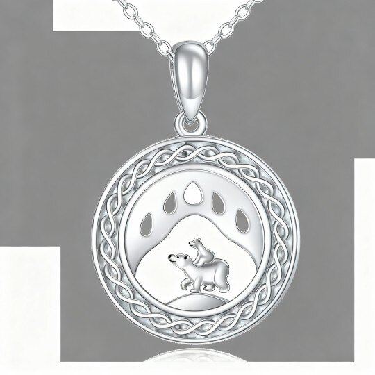 10Kホワイトゴールド シロクマ＆ケルトスパイラルノット＆ラウンドペンダントネックレス