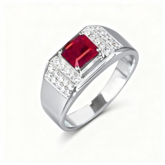 Bague personnalisée en or blanc 10 carats, taille princesse, pour homme