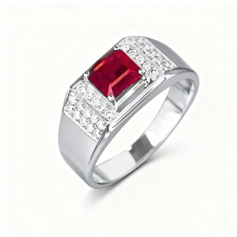 Anel personalizado para homem em ouro branco 10K com corte princesa.-1