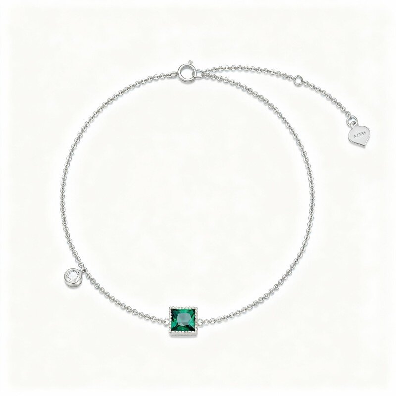 Pulseira com pendente de esmeralda lapidada princesa em ouro branco 10K-12