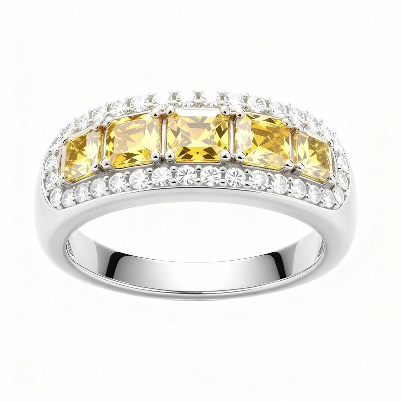 Pierścionek zaręczynowy z białego złota próby 14K w szlifie księżniczki-1