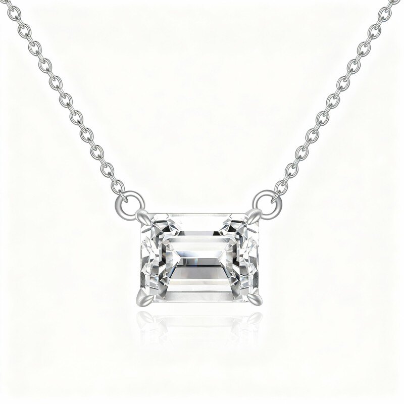 Naszyjnik z wisiorkiem z moissanitem w szlifie księżniczki z białego złota 10K-1