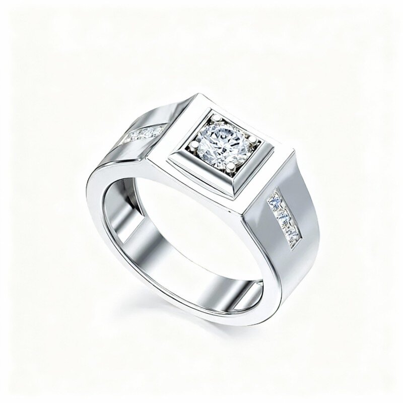 10K White Gold Princess Cut Moissanite Personalized Engraving Ring for Men-1