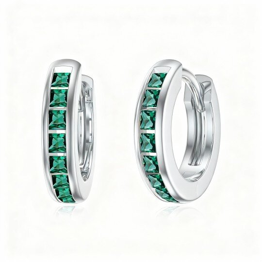 10K White Gold Princess Cut Cubic Zirconia Square Hoop Earrings