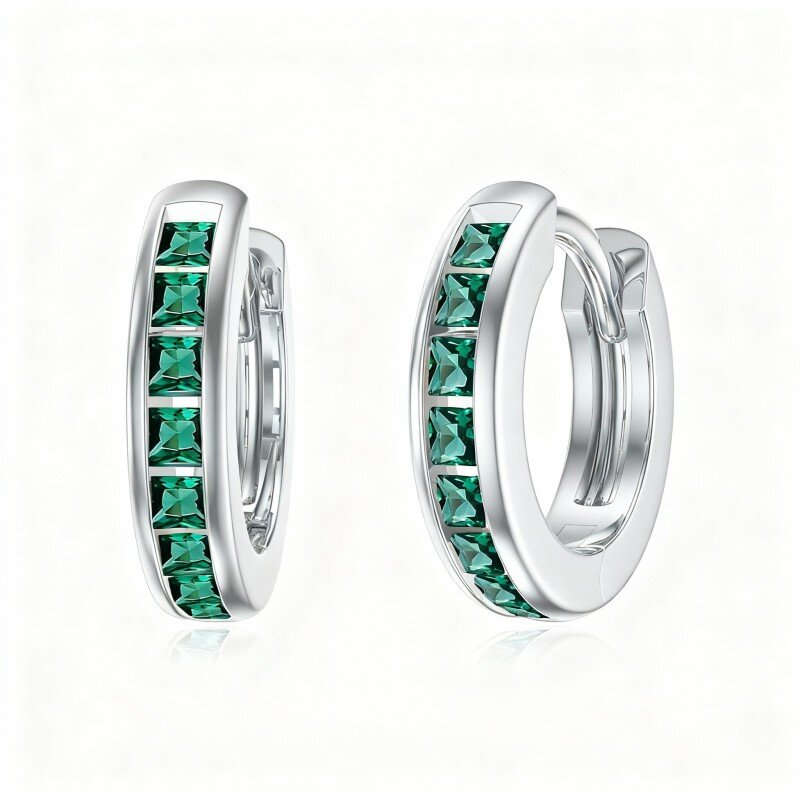 Kolczyki koła z białego złota 10K z cyrkoniami sześciennymi w szlifie księżniczki-20