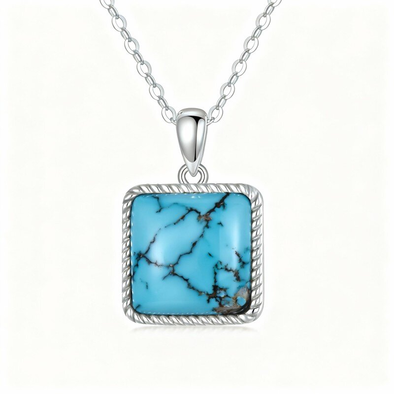 10K White Gold Princess Cut Turquoise Pendant Necklace-20