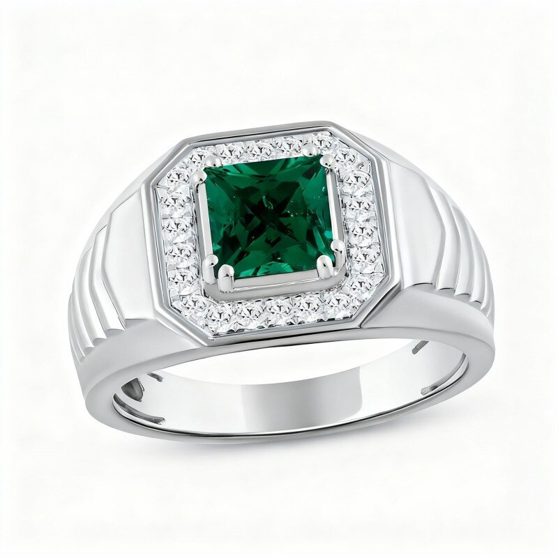 Anel de casamento para homem em ouro branco 10K com corte princesa.-13