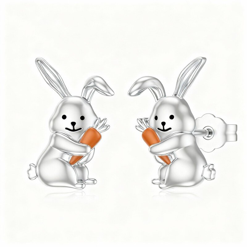 أقراط أذن من الذهب الأبيض عيار 10 قيراط على شكل أرنب-15