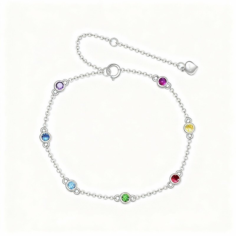 10K White Gold Cubic Zirconia Rainbow Charm Bracelet-20