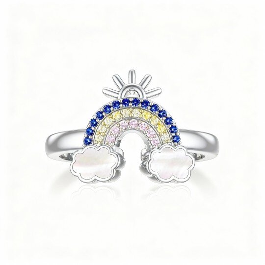Anillo abierto de oro blanco de 10 quilates con circonitas cúbicas de colores del arcoíris