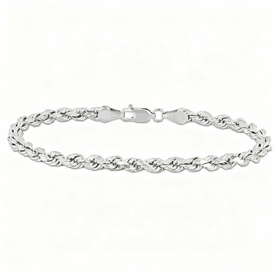 Pulseira de corrente de corda em ouro branco 10K para homem