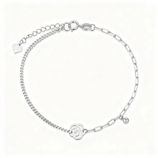 10K White Gold Rose & Ball Charm Bracelet