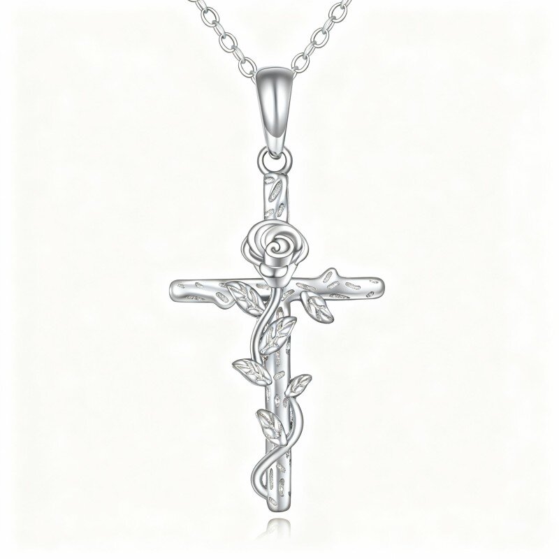 10K witgouden rozen- en kruishangerketting-5