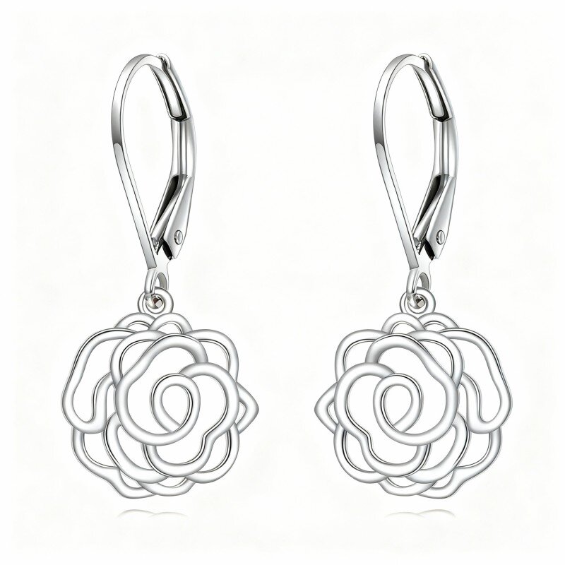 10K White Gold Rose Drop Earrings-12