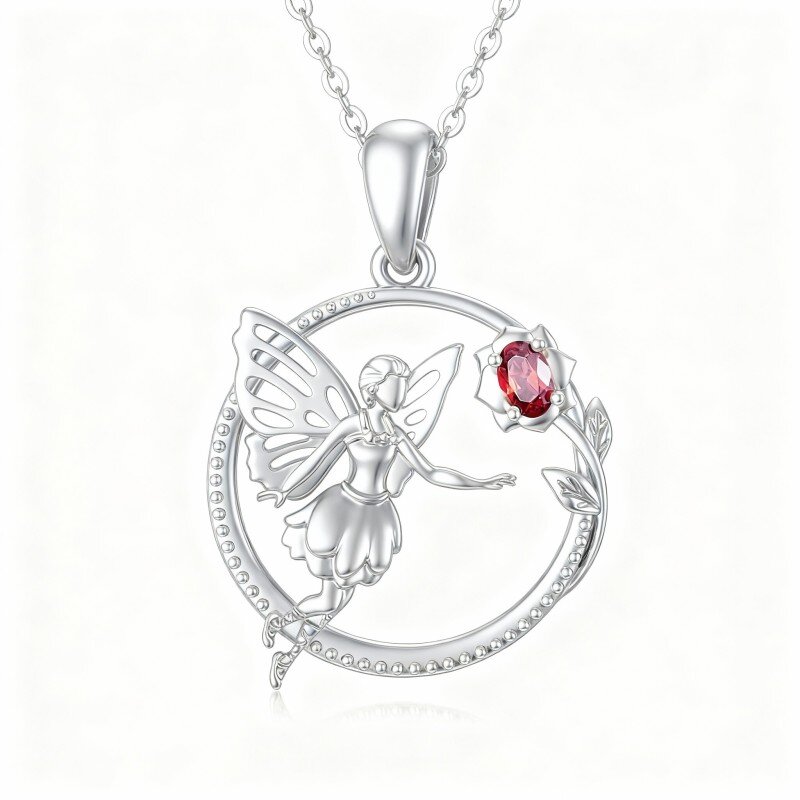 10K White Gold Cubic Zirconia Rose & Fairy Pendant Necklace-7