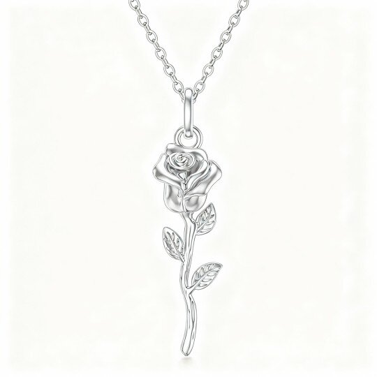 10K White Gold Rose Pendant Necklace
