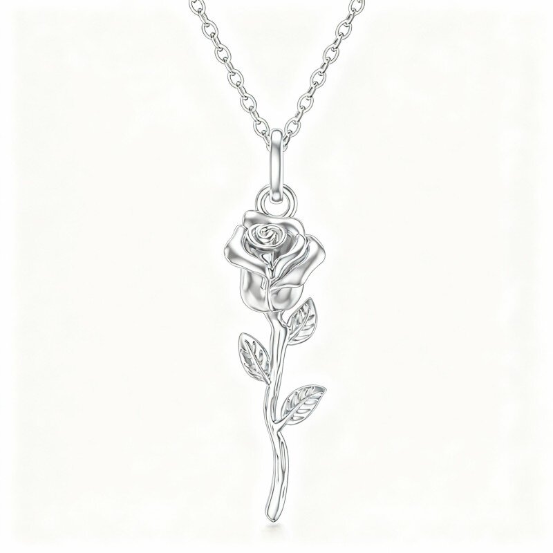 10K White Gold Rose Pendant Necklace-9