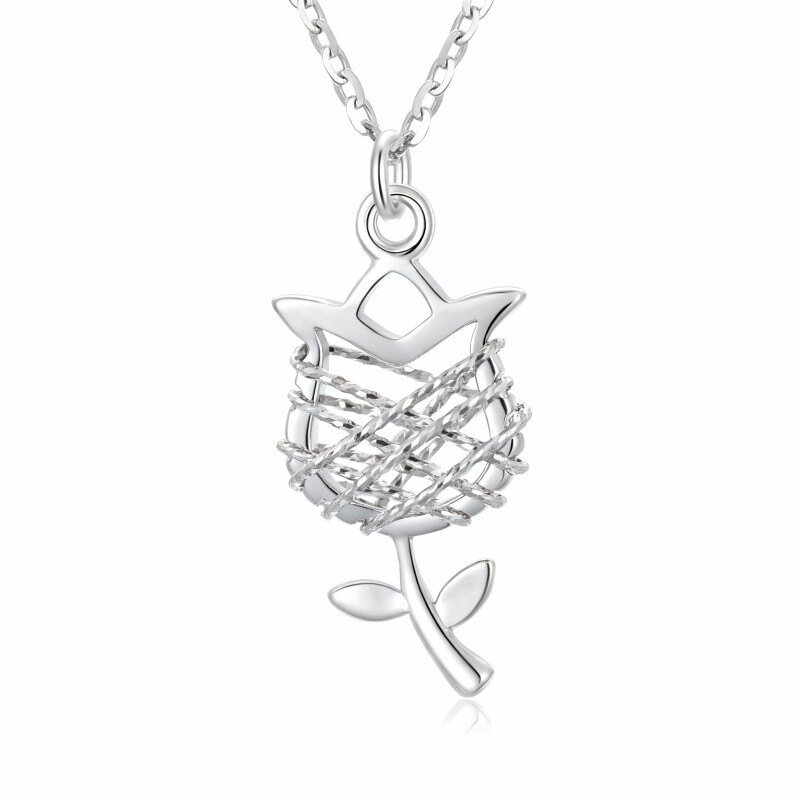 Naszyjnik z wisiorkiem w kształcie róży z 14-karatowego białego złota-1