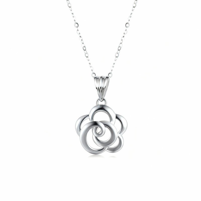 10K White Gold Rose Pendant Necklace-10