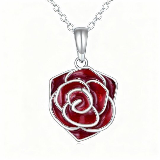 10K White Gold Rose Pendant Necklace