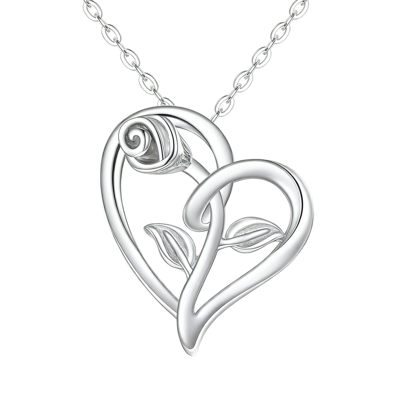 Colar com pendente de rosa em ouro branco 10K-9