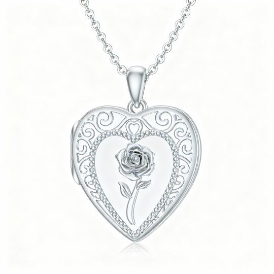 Colar com pendente personalizado com foto em ouro branco 10K e detalhes em rosa