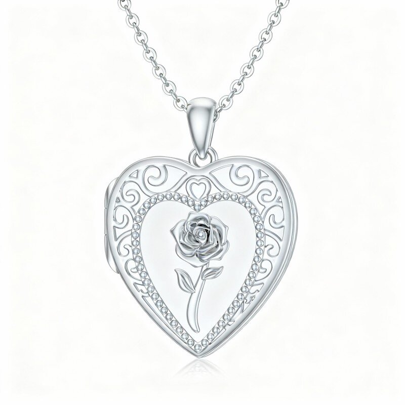 Platinum with White Gold Plated Rose Personalized Photo Locket Necklace-1