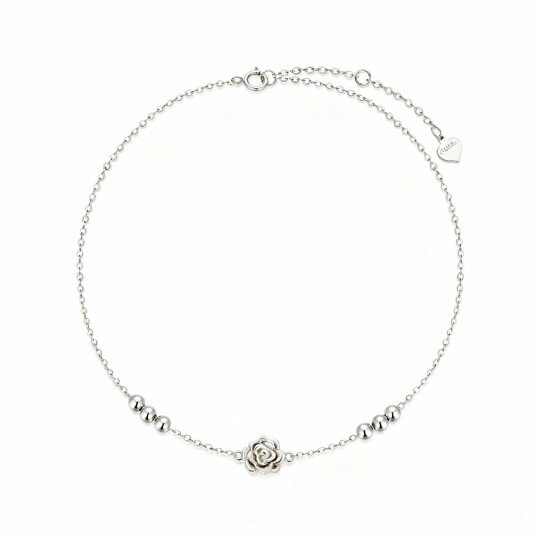 10K White Gold Rose Single Layer Charm Anklet