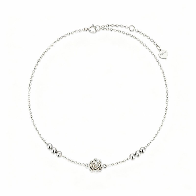 10K White Gold Rose Single Layer Charm Anklet-19