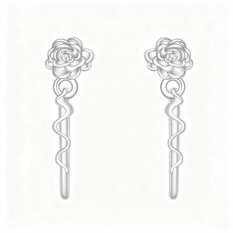 10K White Gold Rose Stud Earrings-2