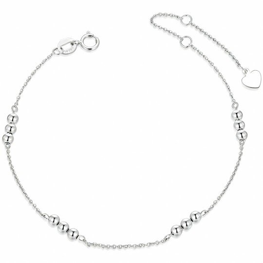 9K White Gold Round Bead Station Chain Bracelet