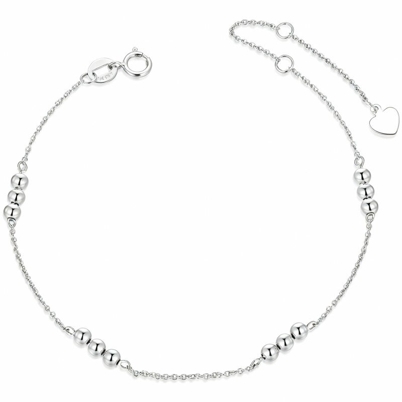 Pulsera de cadena con cuentas redondas de oro blanco de 14 quilates-1